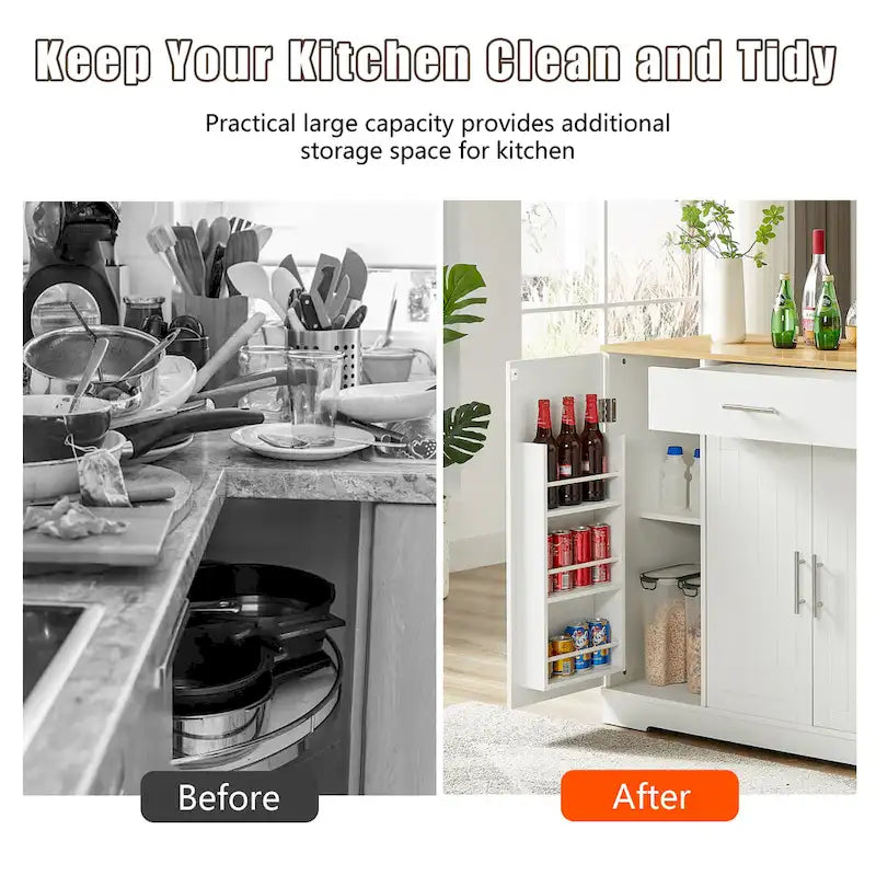 53-inch Large Kitchen Island with Trash Can Storage Cabinet(stool Not Included)