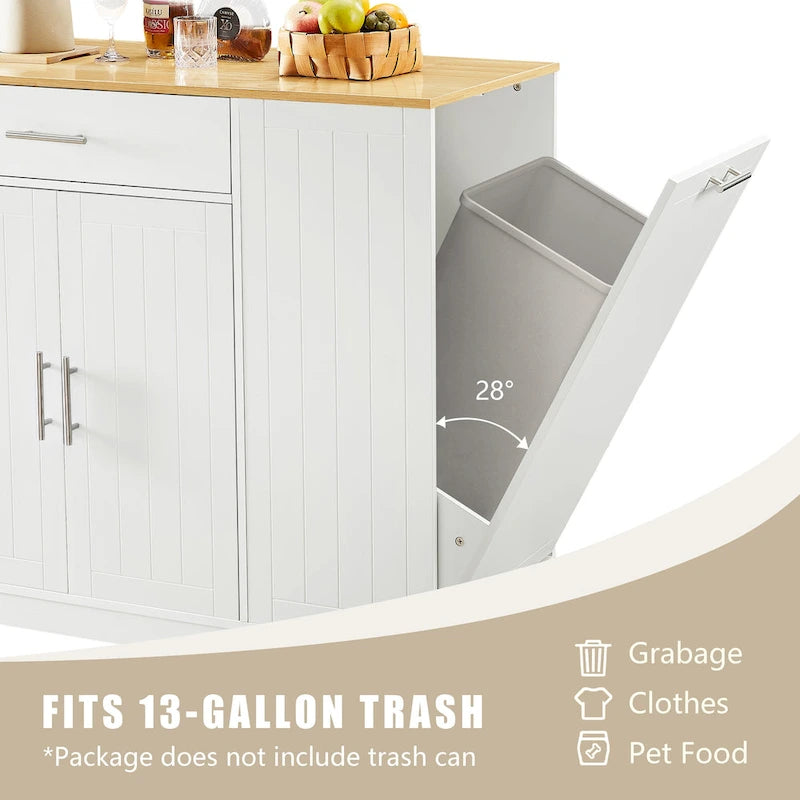 53-inch Large Kitchen Island with Trash Can Storage Cabinet(stool Not Included)