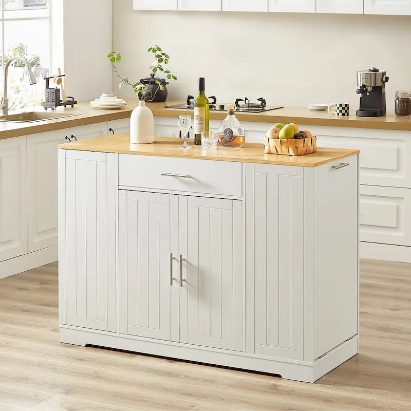 53-inch Large Kitchen Island with Trash Can Storage Cabinet(stool Not Included)