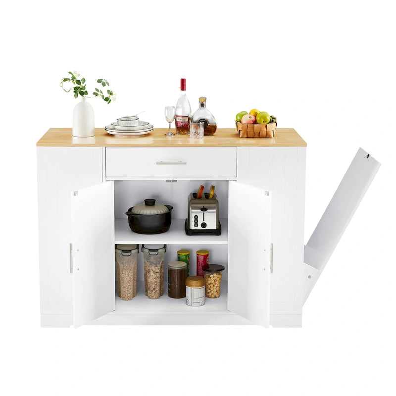 53-inch Large Kitchen Island with Trash Can Storage Cabinet(stool Not Included)