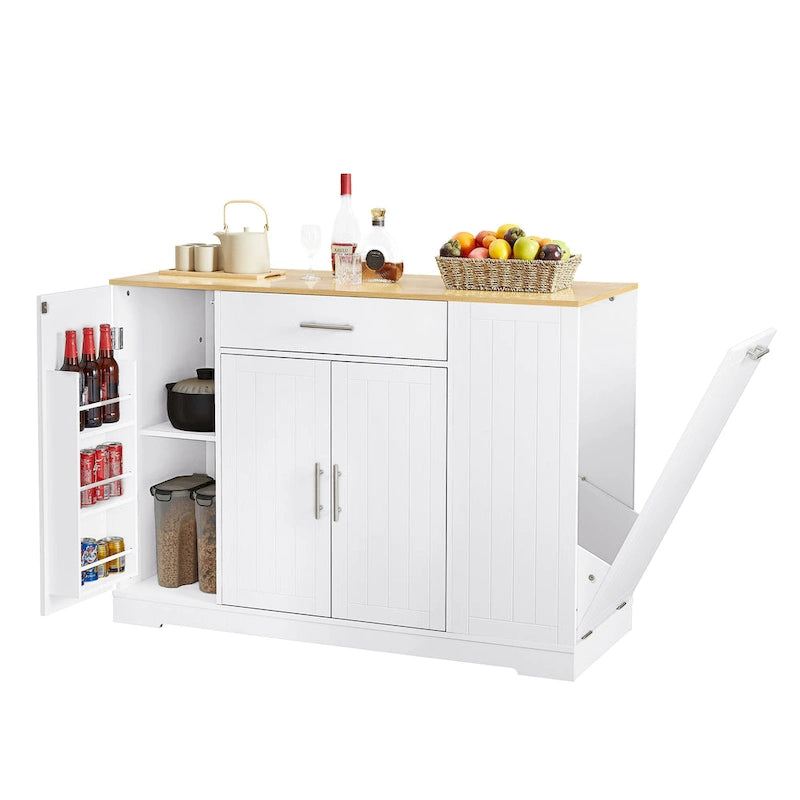 53-inch Large Kitchen Island with Trash Can Storage Cabinet(stool Not Included)