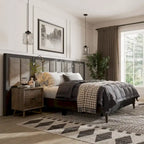 Modern Dark Brown Extended Wall Panel Bed with Reading Lights
