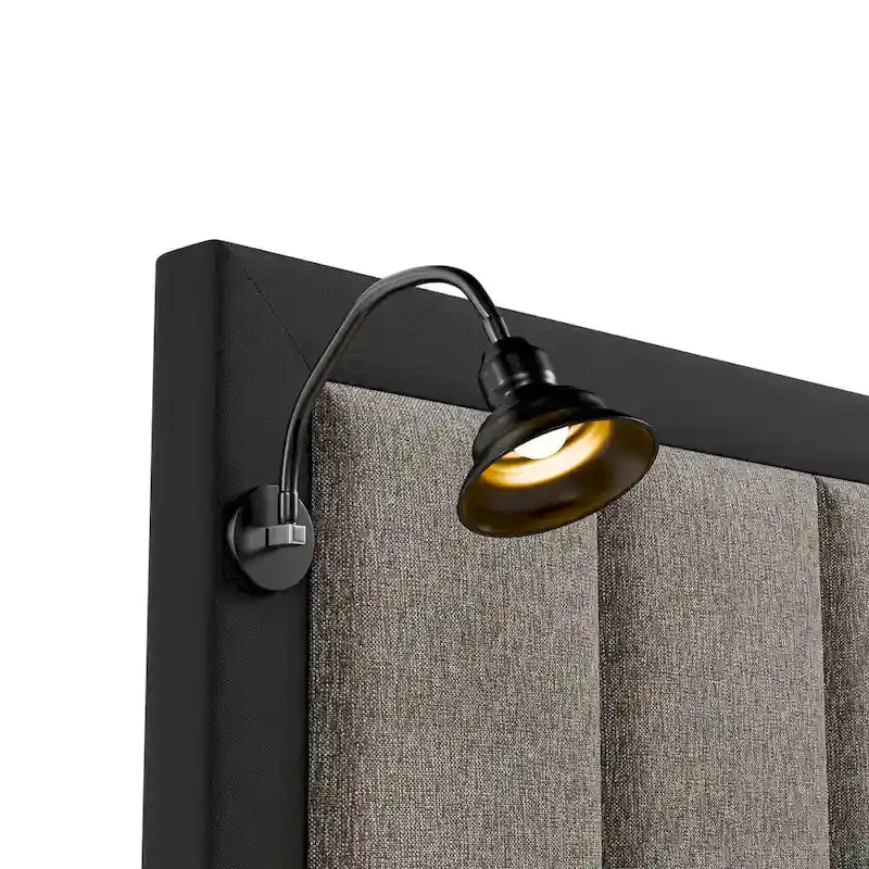 Modern Dark Brown Extended Wall Panel Bed with Reading Lights