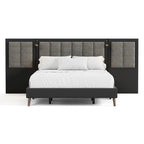 Modern Dark Brown Extended Wall Panel Bed with Reading Lights