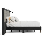 Modern Dark Brown Extended Wall Panel Bed with Reading Lights