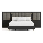 Modern Dark Brown Extended Wall Panel Bed with Reading Lights