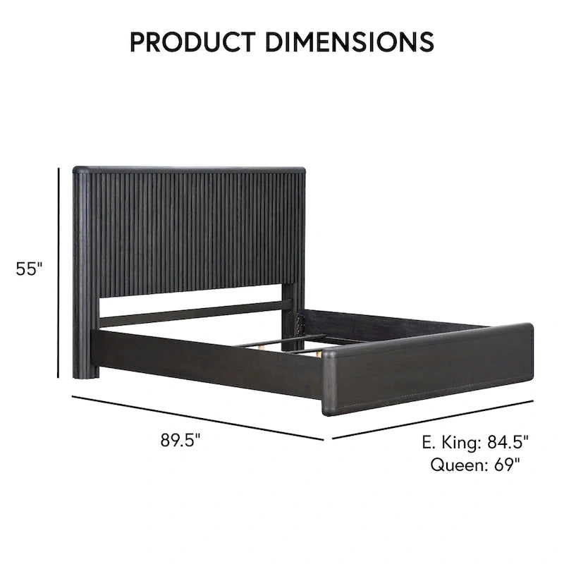 Modern Black Solid Wood Fluted Panel Bed