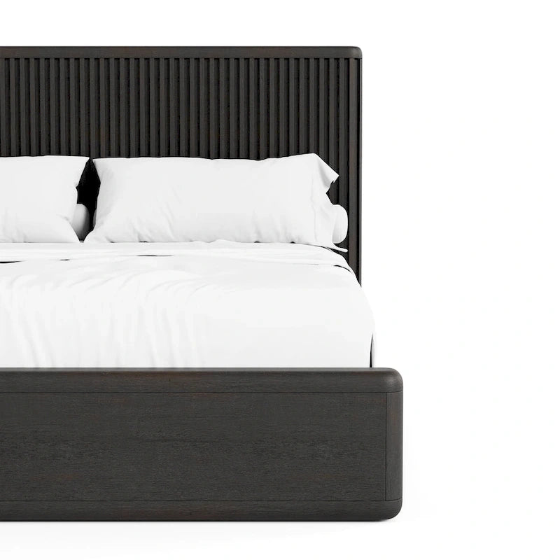 Modern Black Solid Wood Fluted Panel Bed