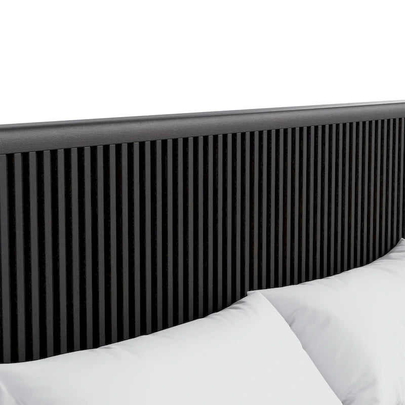 Modern Black Solid Wood Fluted Panel Bed