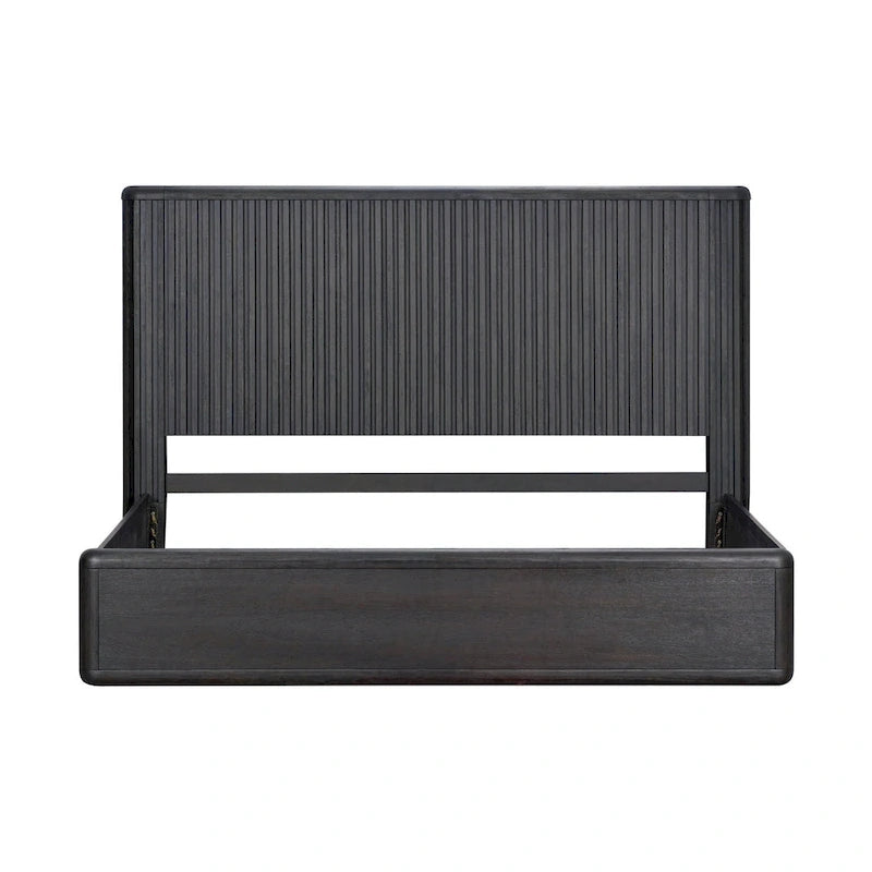 Modern Black Solid Wood Fluted Panel Bed