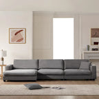 Couch Corduroy Sectional Sofa with USB, Chaise, Cup Holder