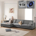 Couch Corduroy Sectional Sofa with USB, Chaise, Cup Holder