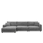 Couch Corduroy Sectional Sofa with USB, Chaise, Cup Holder