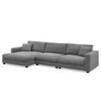 Couch Corduroy Sectional Sofa with USB, Chaise, Cup Holder
