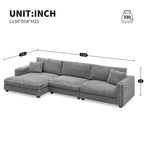Couch Corduroy Sectional Sofa with USB, Chaise, Cup Holder