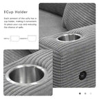 Couch Corduroy Sectional Sofa with USB, Chaise, Cup Holder