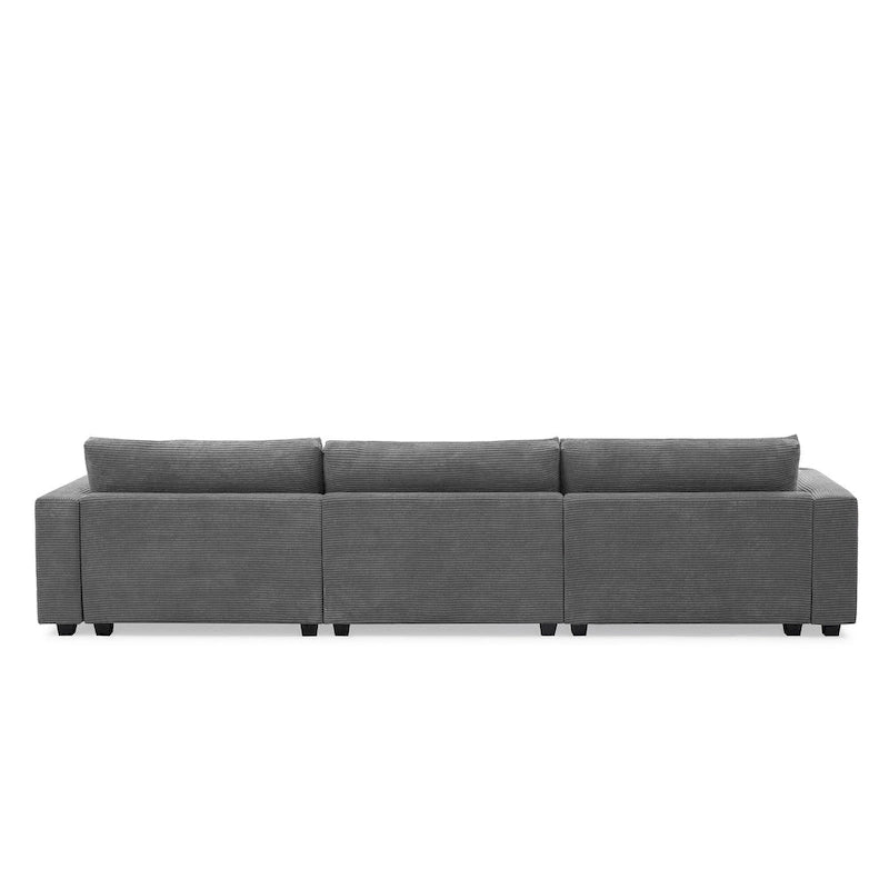 Couch Corduroy Sectional Sofa with USB, Chaise, Cup Holder