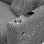 Couch Corduroy Sectional Sofa with USB, Chaise, Cup Holder