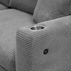 Couch Corduroy Sectional Sofa with USB, Chaise, Cup Holder