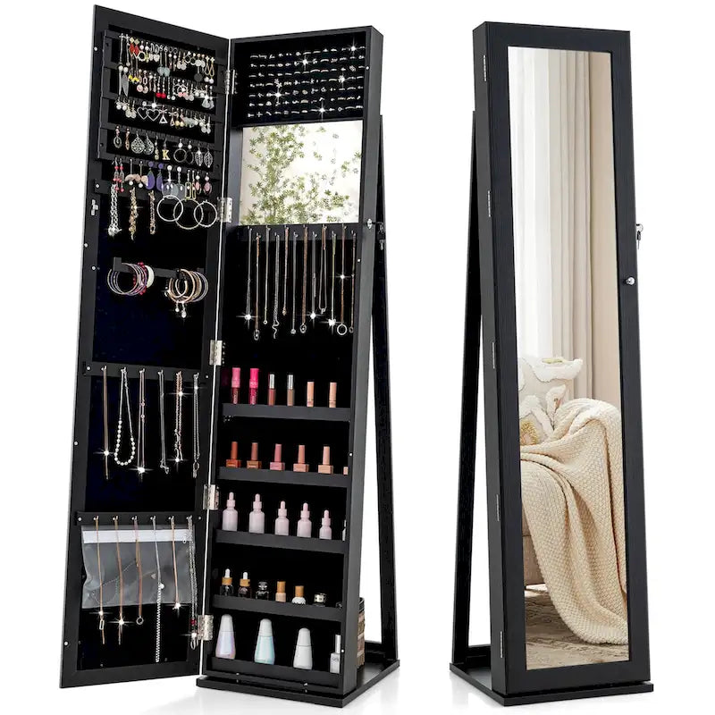 Jewelry Cabinet Armoire Lockable Standing Storage - Black
