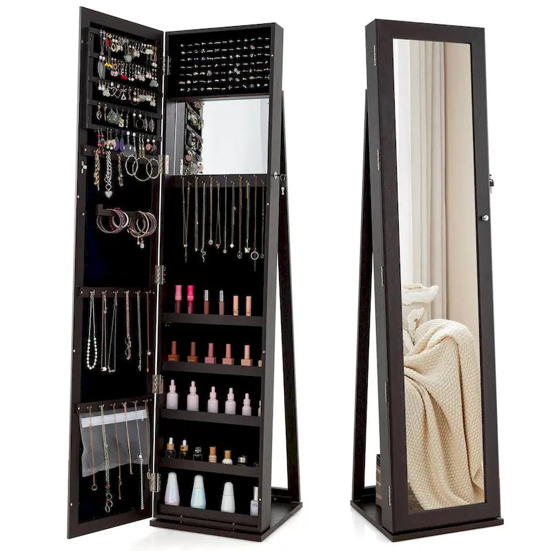 Jewelry Cabinet Armoire Lockable Standing Storage - Black