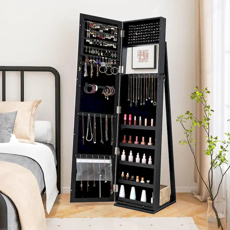 Jewelry Cabinet Armoire Lockable Standing Storage - Black