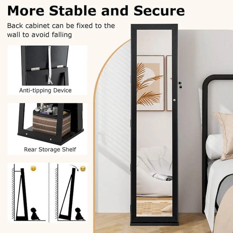 Jewelry Cabinet Armoire Lockable Standing Storage - Black