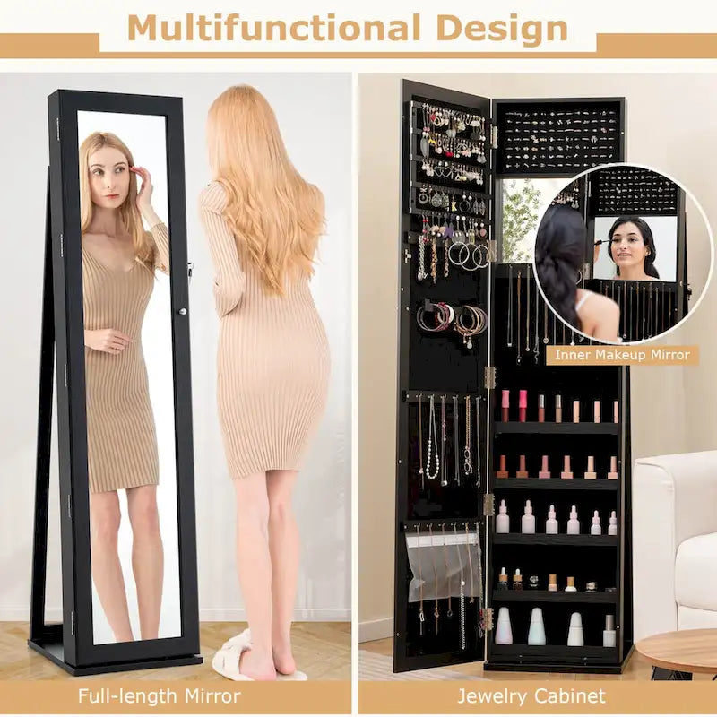 Jewelry Cabinet Armoire Lockable Standing Storage - Black