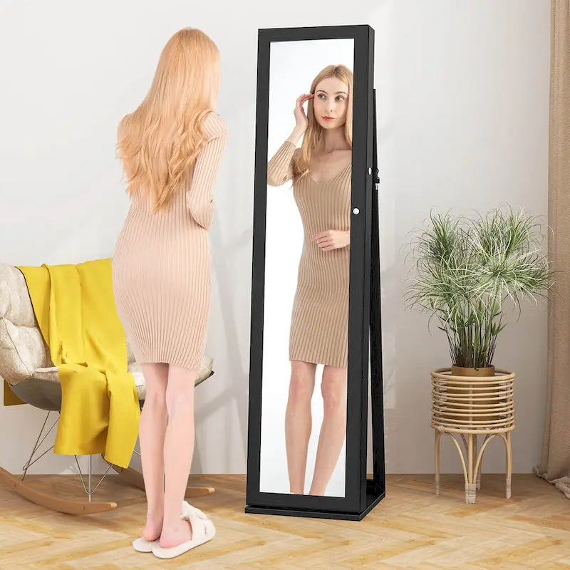 Jewelry Cabinet Armoire Lockable Standing Storage - Black
