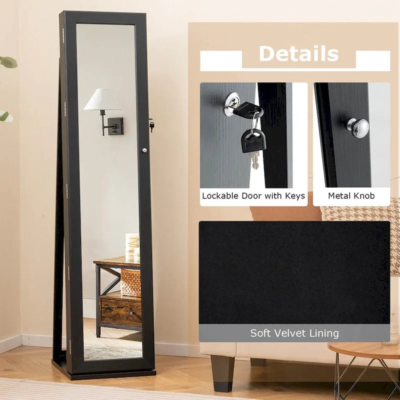 Jewelry Cabinet Armoire Lockable Standing Storage - Black