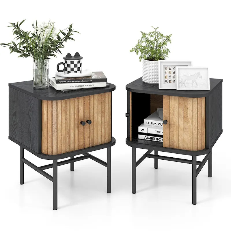 Set of 2 Nightstand Compact Modern End Side Table with Sliding