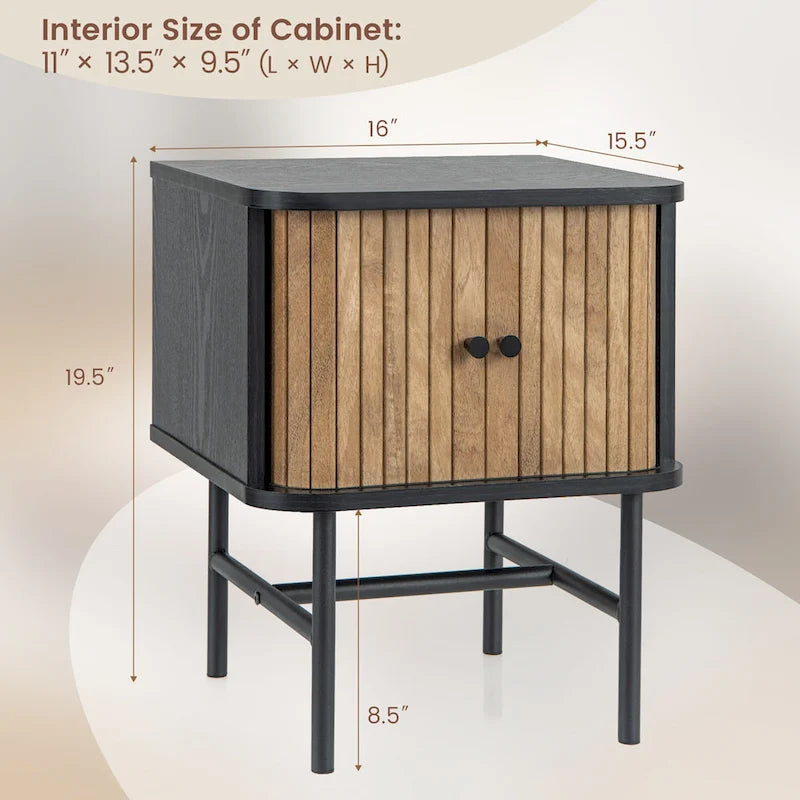 Set of 2 Nightstand Compact Modern End Side Table with Sliding