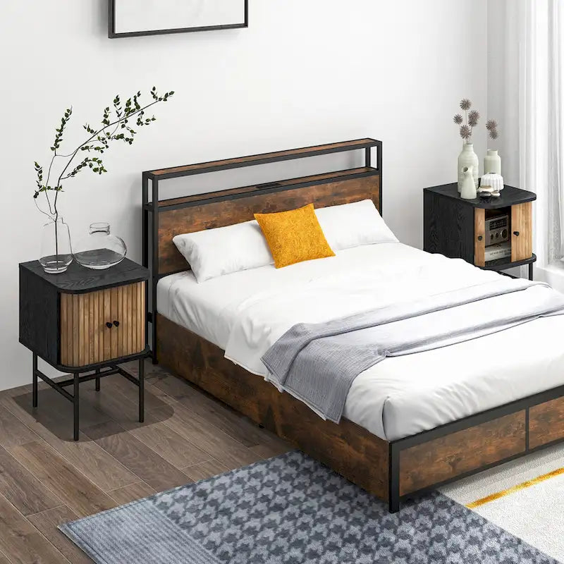Set of 2 Nightstand Compact Modern End Side Table with Sliding