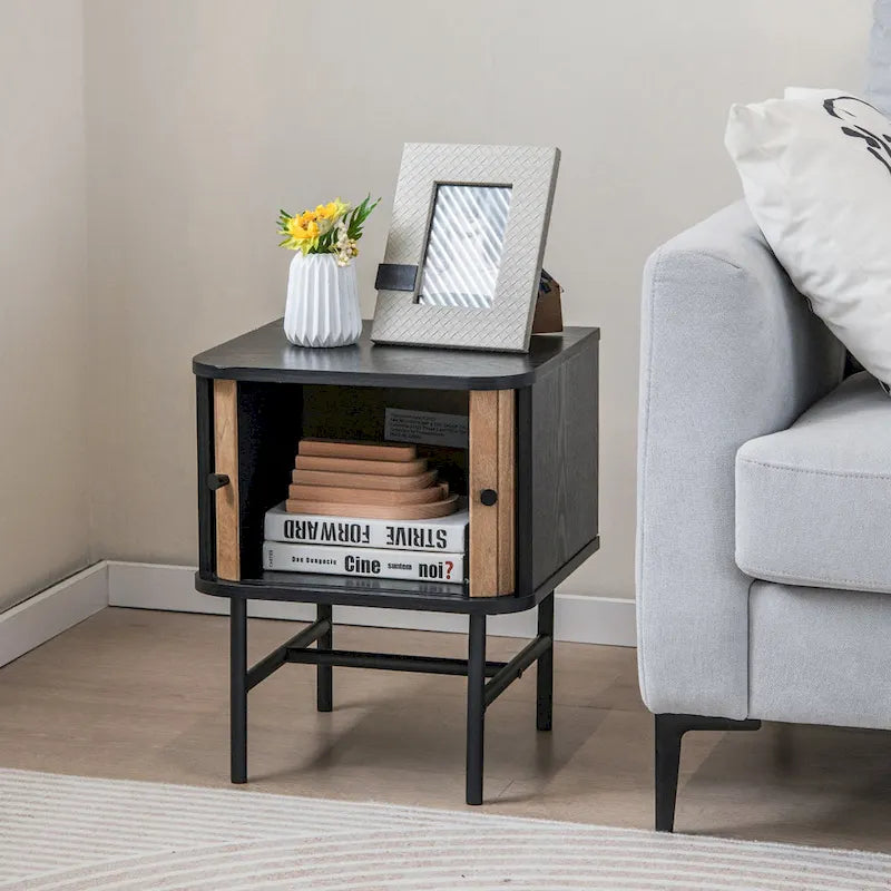 Set of 2 Nightstand Compact Modern End Side Table with Sliding