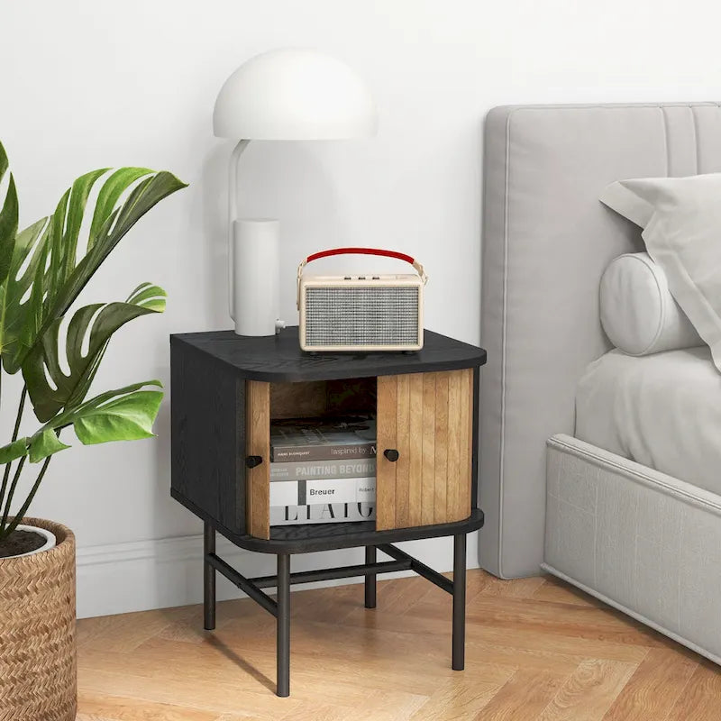Set of 2 Nightstand Compact Modern End Side Table with Sliding