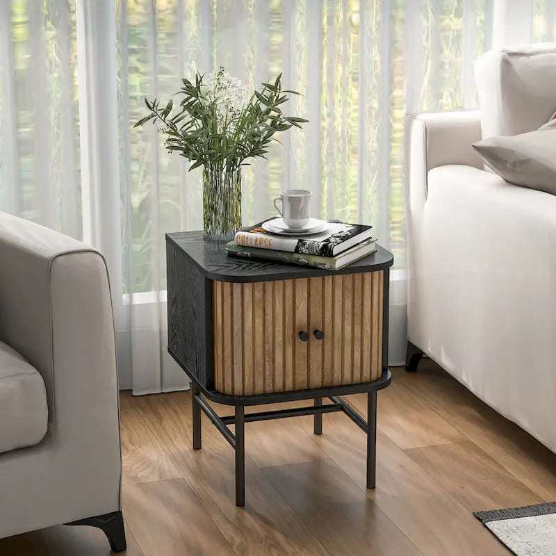 Set of 2 Nightstand Compact Modern End Side Table with Sliding