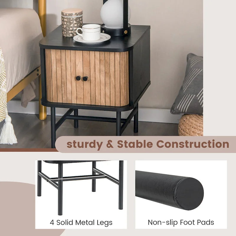 Set of 2 Nightstand Compact Modern End Side Table with Sliding