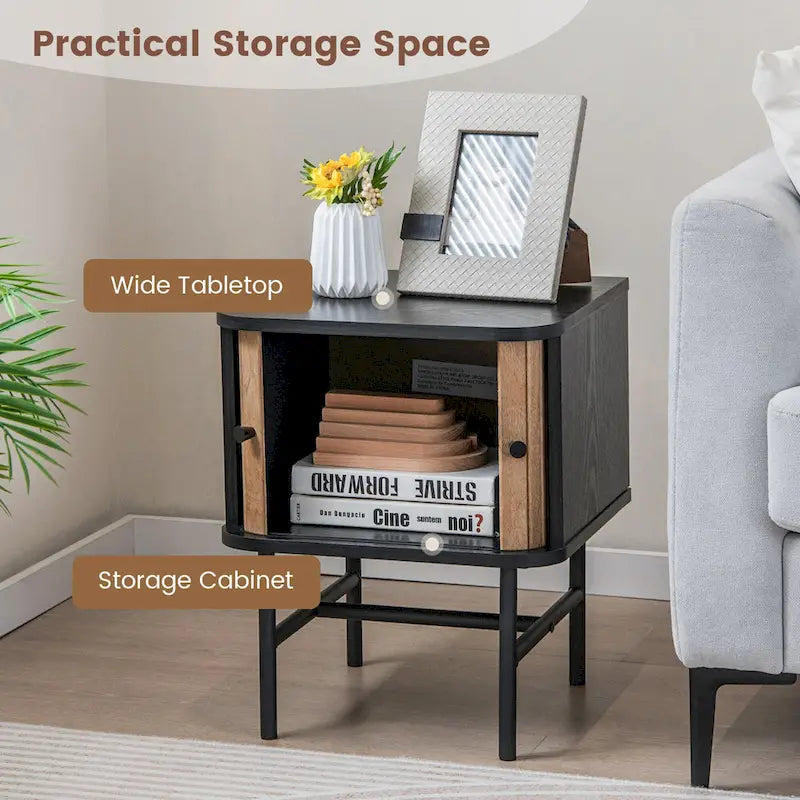 Set of 2 Nightstand Compact Modern End Side Table with Sliding
