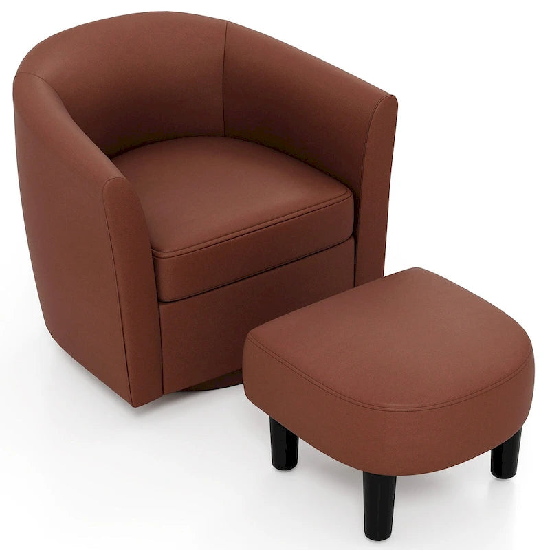 Swivel Barrel Chair with Ottoman Footrest Curved Backrest & - See Details