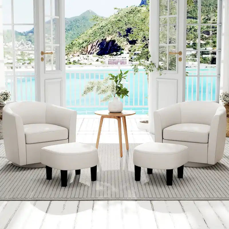 Swivel Barrel Chair with Ottoman Footrest Curved Backrest & - See Details