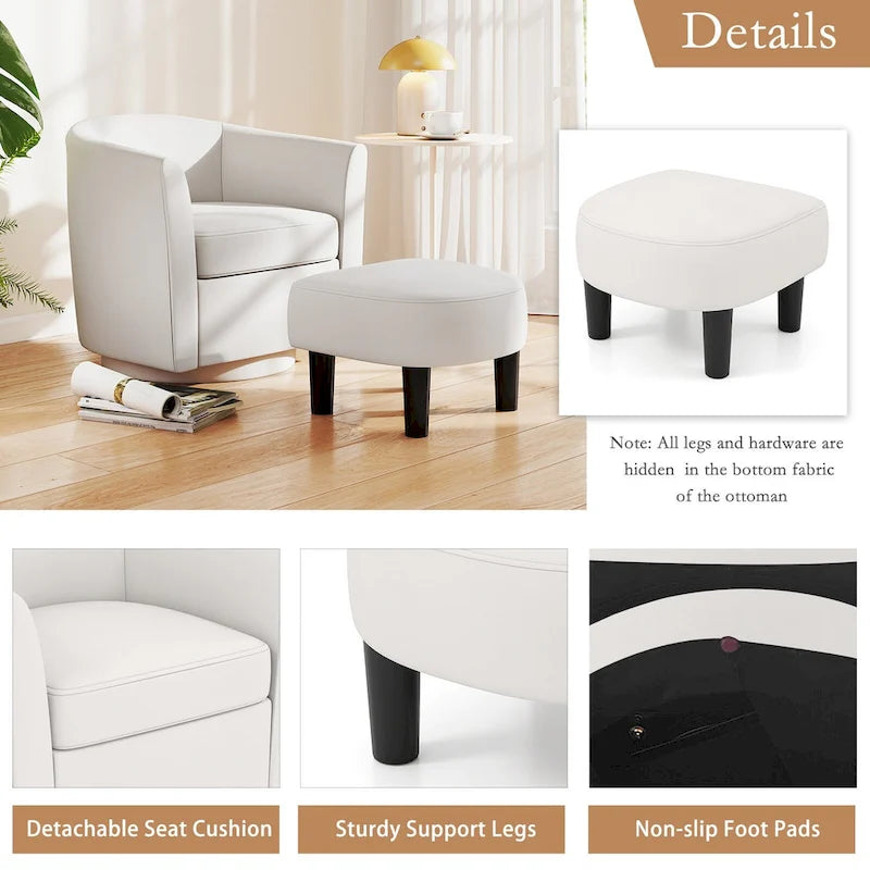 Swivel Barrel Chair with Ottoman Footrest Curved Backrest & - See Details