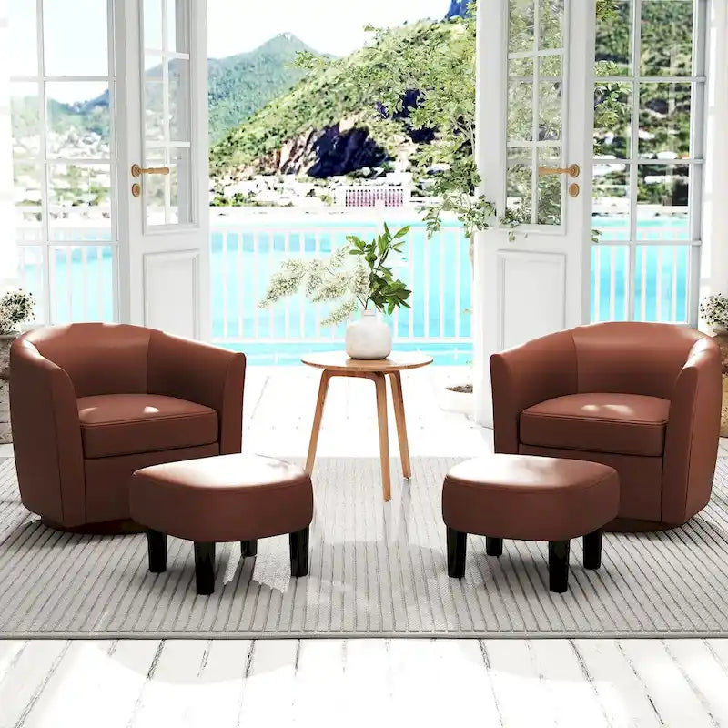 Swivel Barrel Chair with Ottoman Footrest Curved Backrest & - See Details