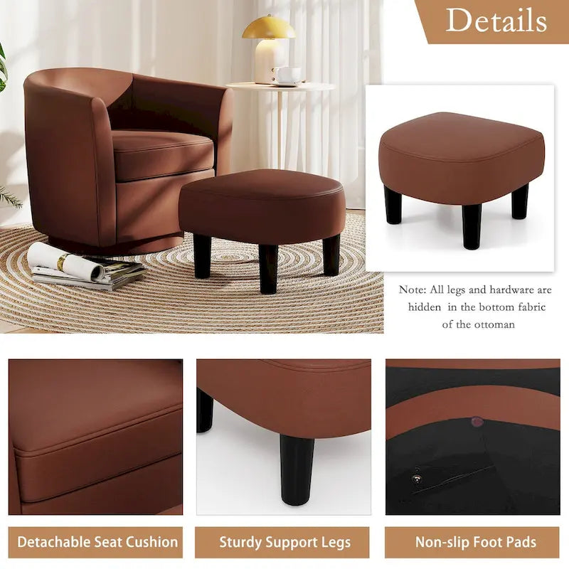 Swivel Barrel Chair with Ottoman Footrest Curved Backrest & - See Details