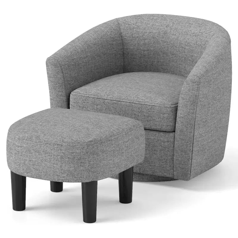 Swivel Barrel Chair with Ottoman Footrest Curved Backrest & - See Details