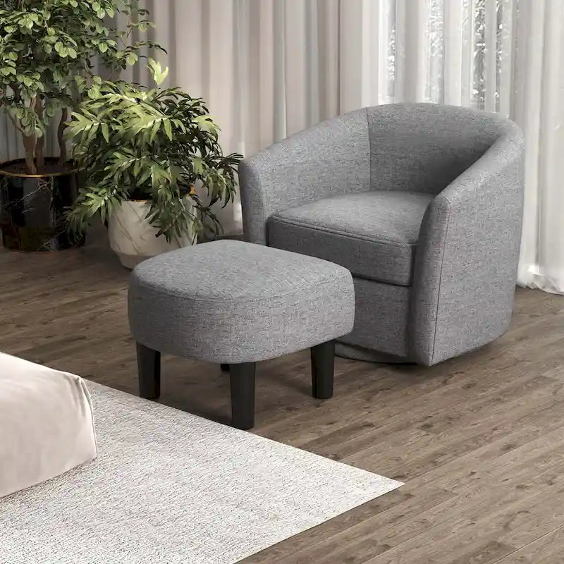 Swivel Barrel Chair with Ottoman Footrest Curved Backrest & - See Details