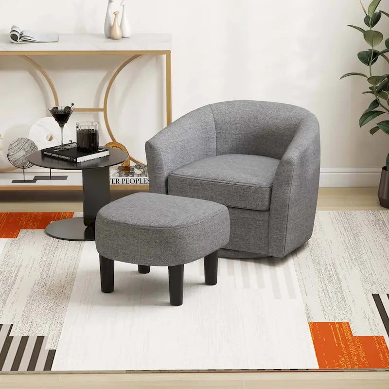 Swivel Barrel Chair with Ottoman Footrest Curved Backrest & - See Details