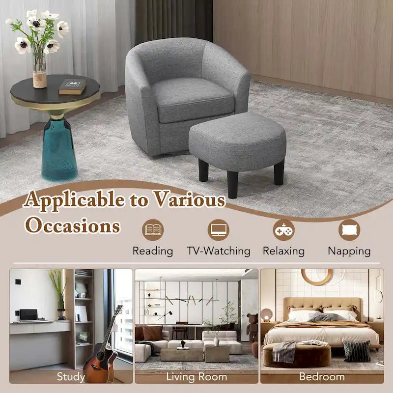 Swivel Barrel Chair with Ottoman Footrest Curved Backrest & - See Details