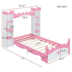 Twin Size Castle-Shaped Wooden Platform Bed with Storage Shelf for Kids Bedroom