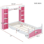 Twin Size Castle-Shaped Wooden Platform Bed with Storage Shelf for Kids Bedroom
