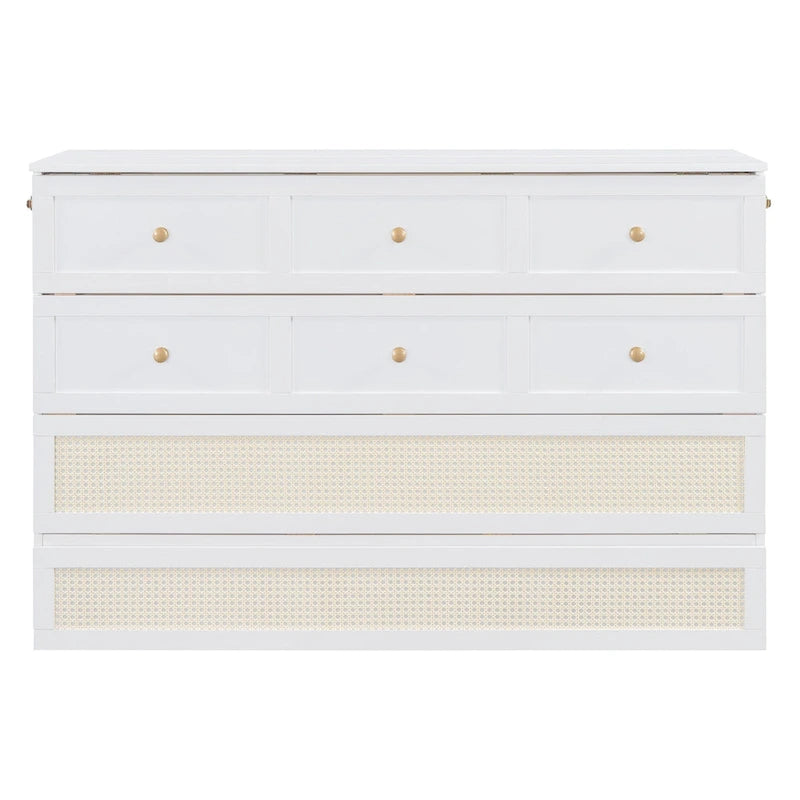 White Queen Size Murphy Bed with Storage and Large Drawers